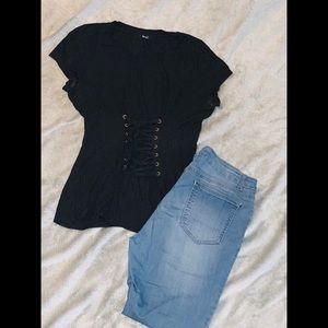 Black shirt and jeans